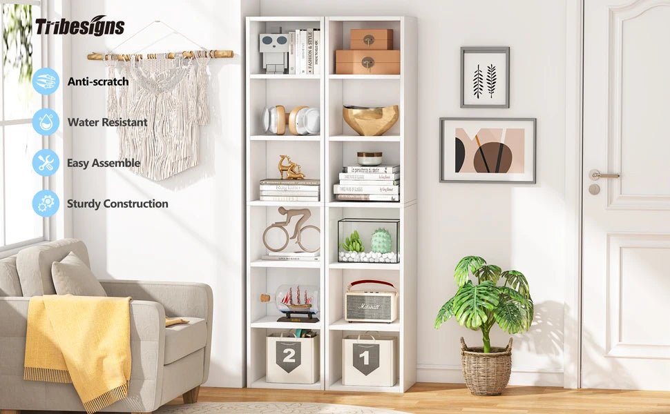 Tribesigns 70.9 Inch Tall Narrow Bookcase, Rustic Corner Bookcase with Storage, 6 Tier Cube Display Shelves for Home Office