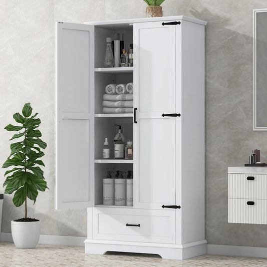 Tall Bathroom Storage Cabinet With Two Doors And One Drawer