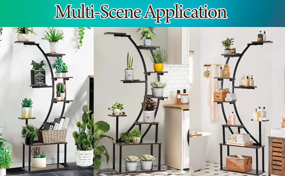 Black Plant Stand With Grow Light 9 Tiered Shelf 60 Inch