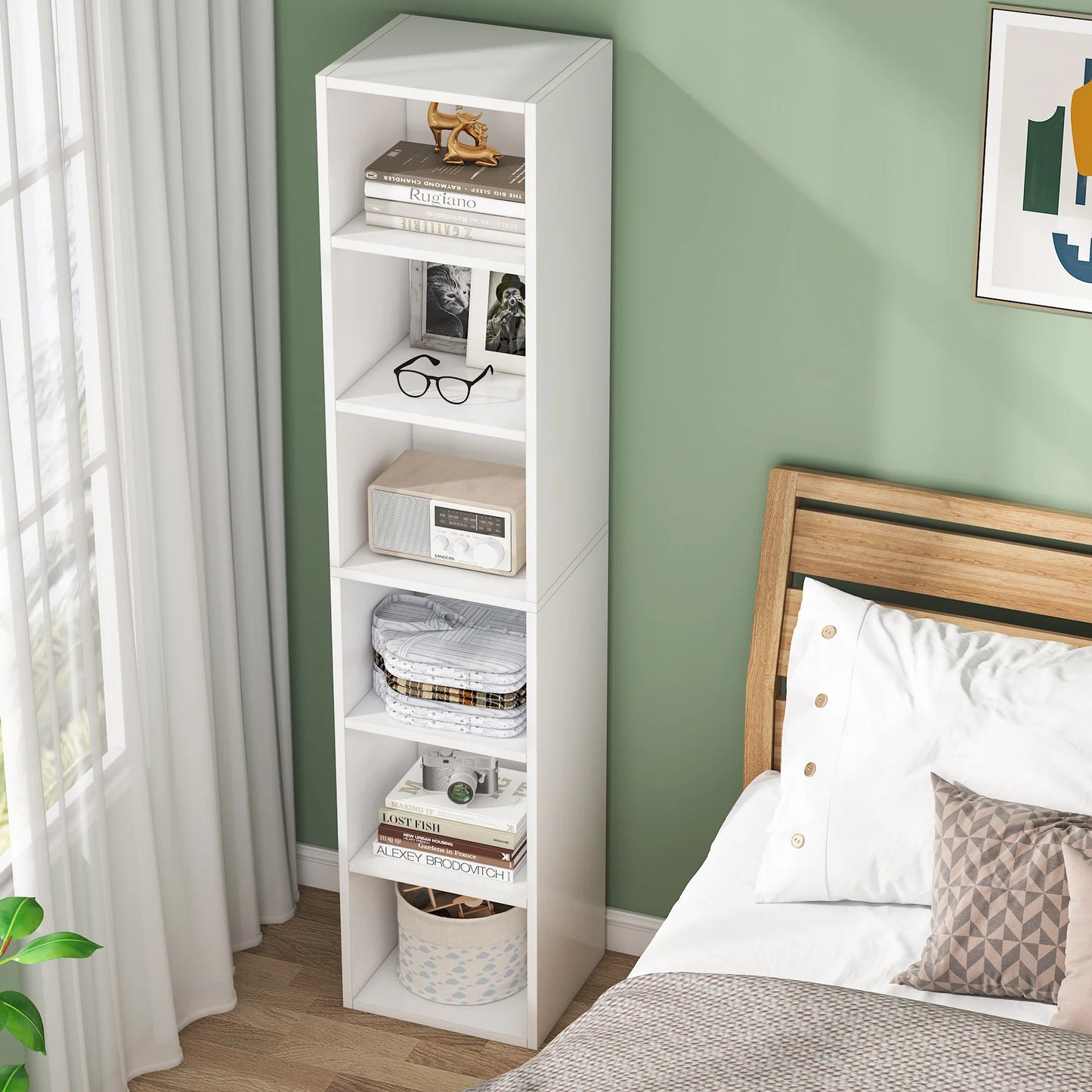 Tribesigns 70.9 Inch Tall Narrow Bookcase, Rustic Corner Bookcase with Storage, 6 Tier Cube Display Shelves for Home Office