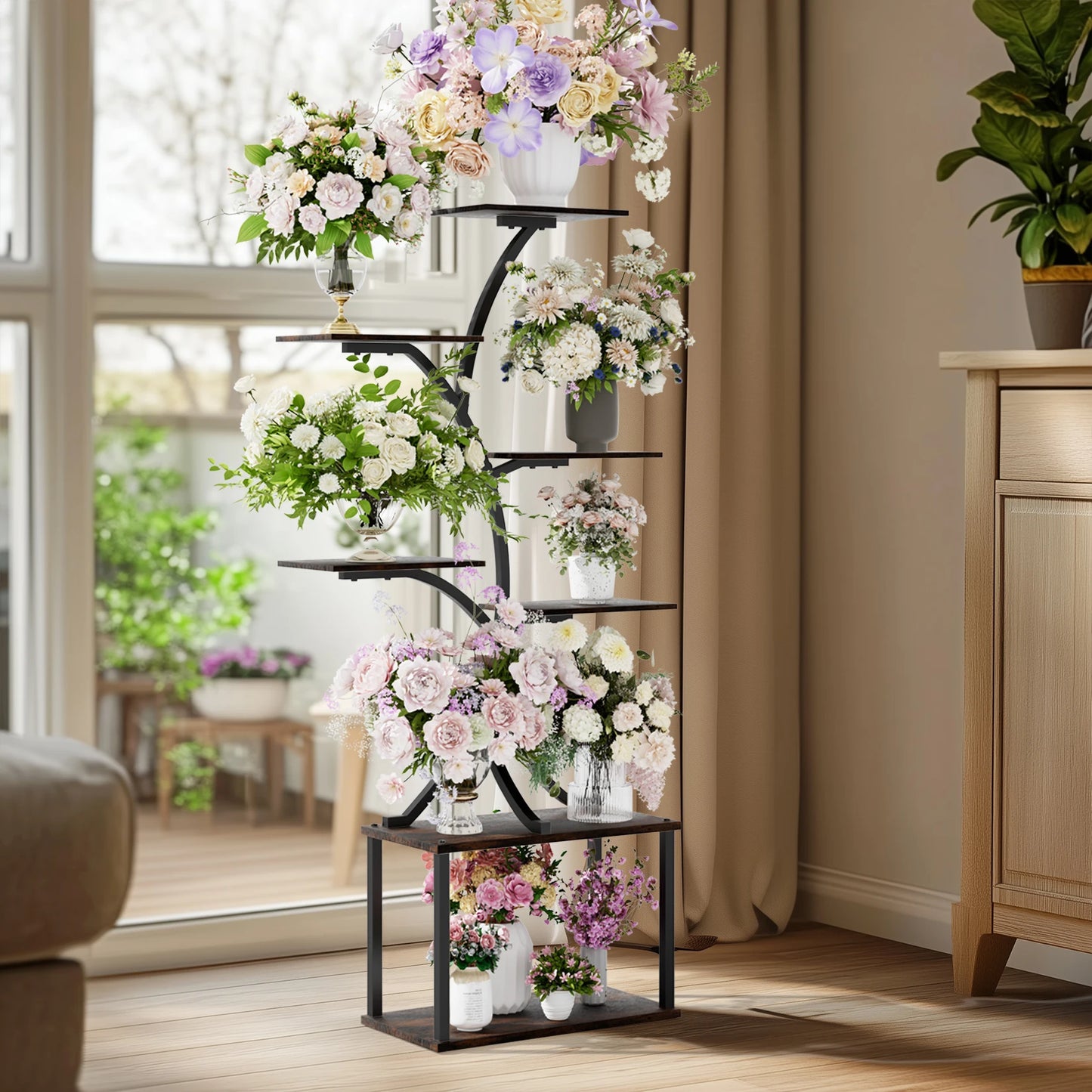 Industrial Style Multilayer Plant Stand Tree Shaped Display