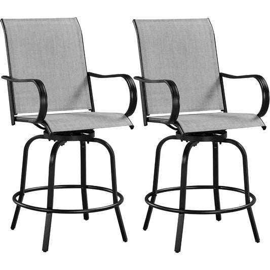 Set Of 2 Outdoor Swivel Bar Stools All Weather Garden Patio