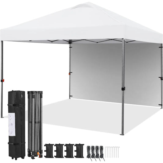 10x10 Pop Up Canopy Tent With 1 Sidewall Wheeled Bag