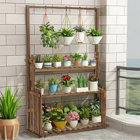 Heavy Duty Hanging Plant Stand 3 Tier Wood Planter Rack