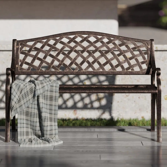 Belleze 40 Inch Cast Aluminum Patio Bench With Armrests