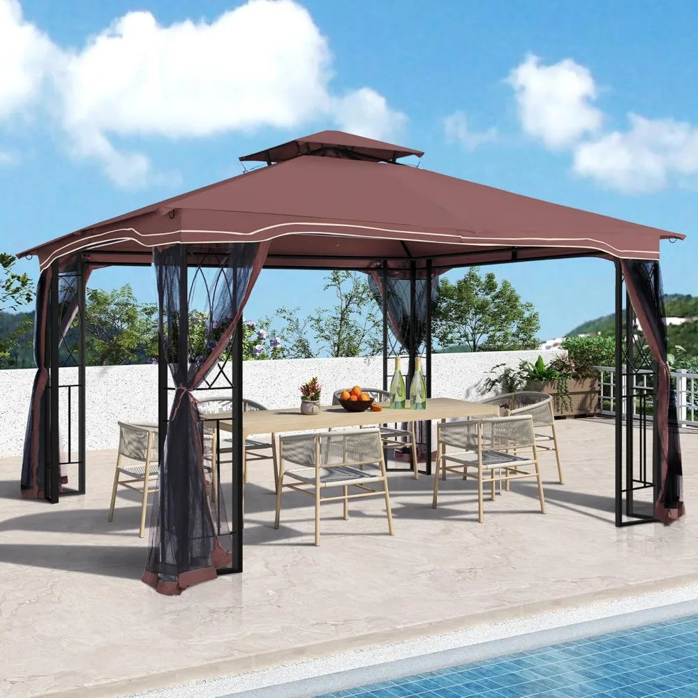 11’x 13’ Outdoor Gazebo, Double Roof Patio Canopy Garden
