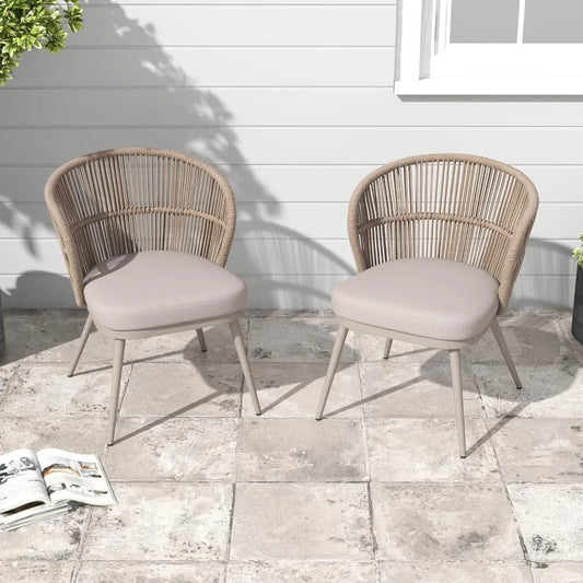 Patio Dining Chairs Set of 2 Outdoor Balcony Wicker Chairs with Wide Seats and Removable Cushions