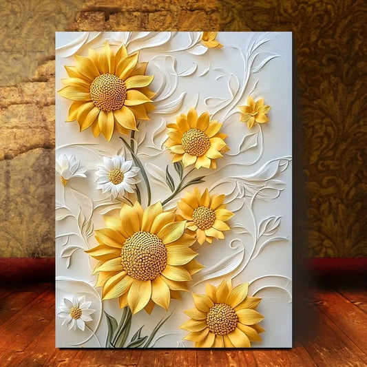 3D Relief Sunflower Canvas Art With Wood Frame Living Room