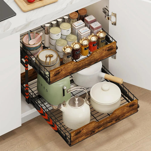 2 Tier Pull Out Cabinet Organizer 16W X 21D Adjustable Drawers