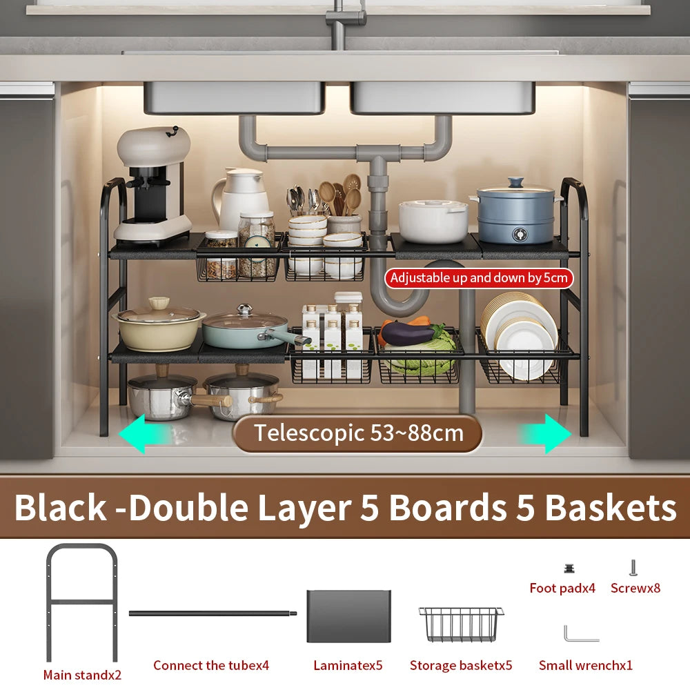 1 Set Kitchen Under Sink Organizers Expandable Cabinet Shelf