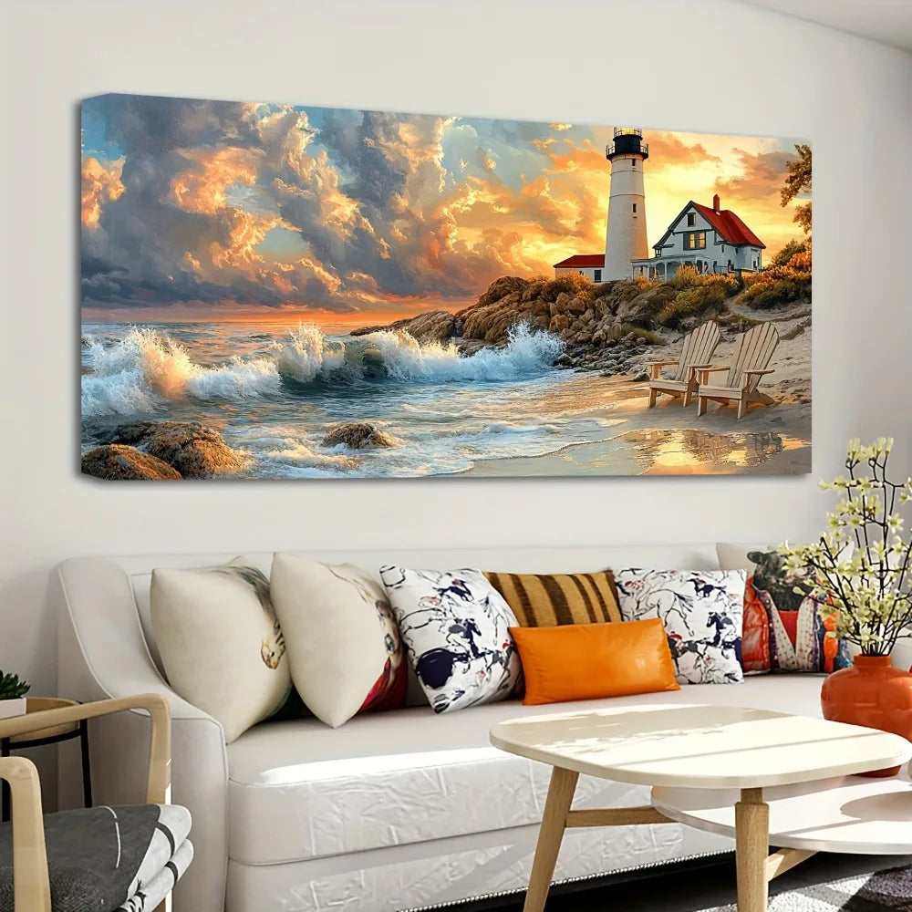 Portland Lighthouse Canvas Mural With 1.5 Inch Pine Frame