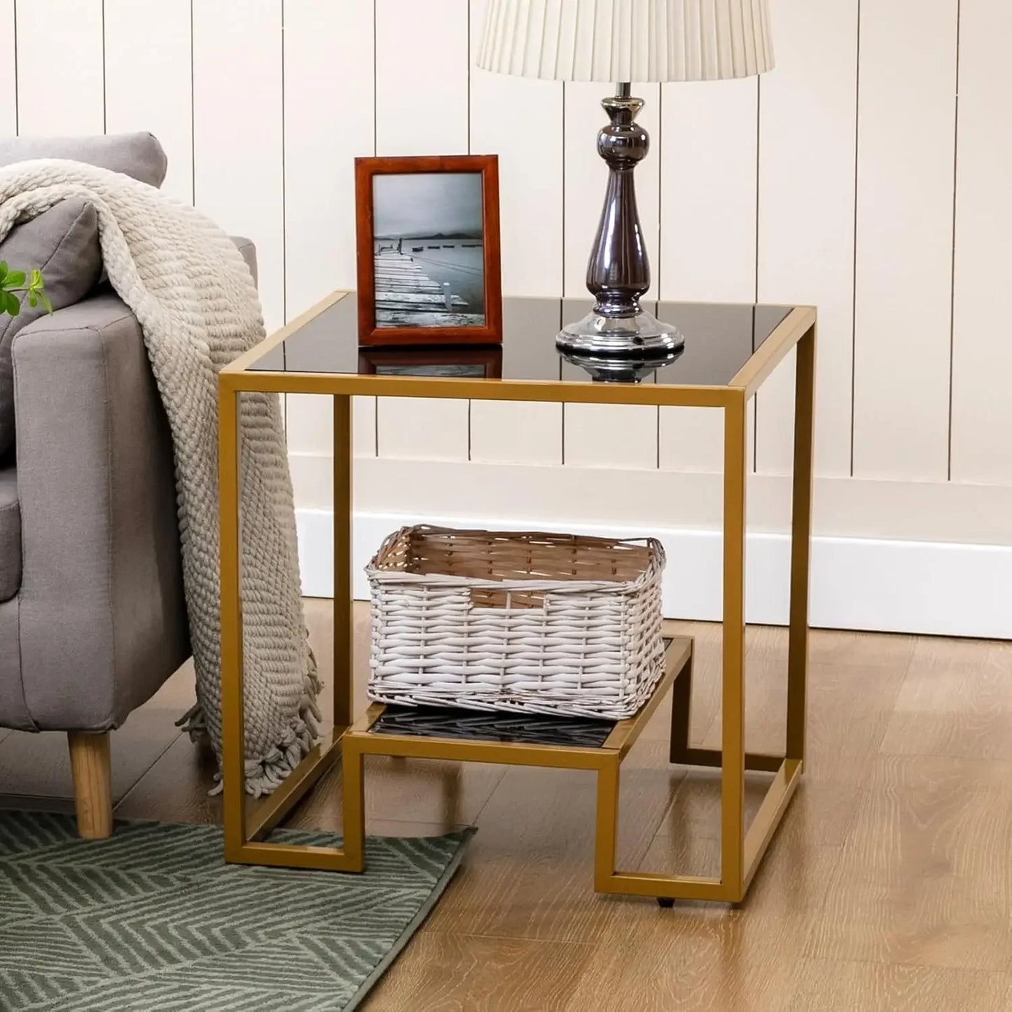 Tempered Glass End Table 21 Inch Square Accent Coffee Table