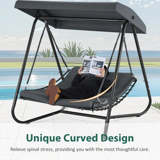 Macrout 2 Seat Hammock Swing Chair With Recliner And Adjustable Canopy Outdoor
