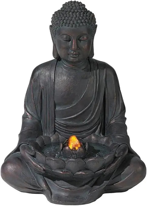 Sitting Buddha Zen Outdoor Water Fountain 21 Inch LED Light