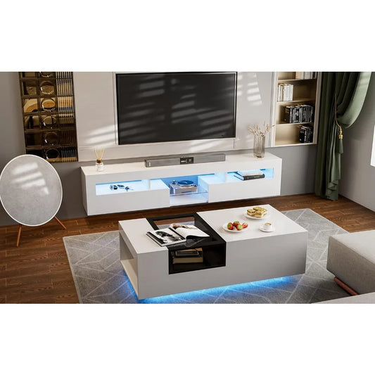 LED Floating TV Stand for 85 Inch TV with 2 Cabinets
