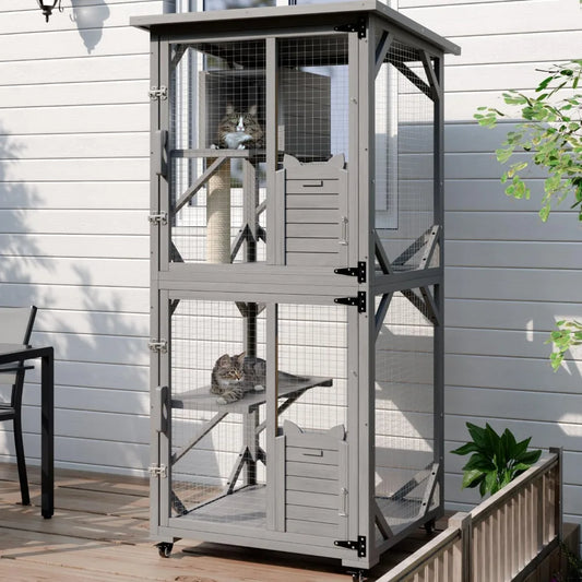 Outdoor Catio Enclosure With Waterproof Roof And Wheels