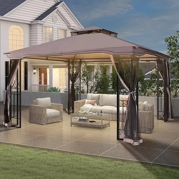 11’x 13’ Outdoor Gazebo, Double Roof Patio Canopy Garden
