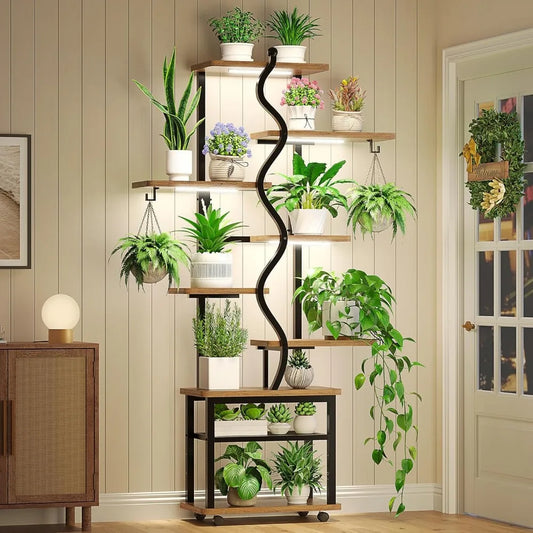Plant Stand Indoor with Grow Lights, 71" Tall S-Shaped Metal