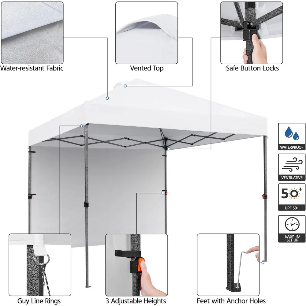 10x10 Pop Up Canopy Tent With 1 Sidewall Wheeled Bag