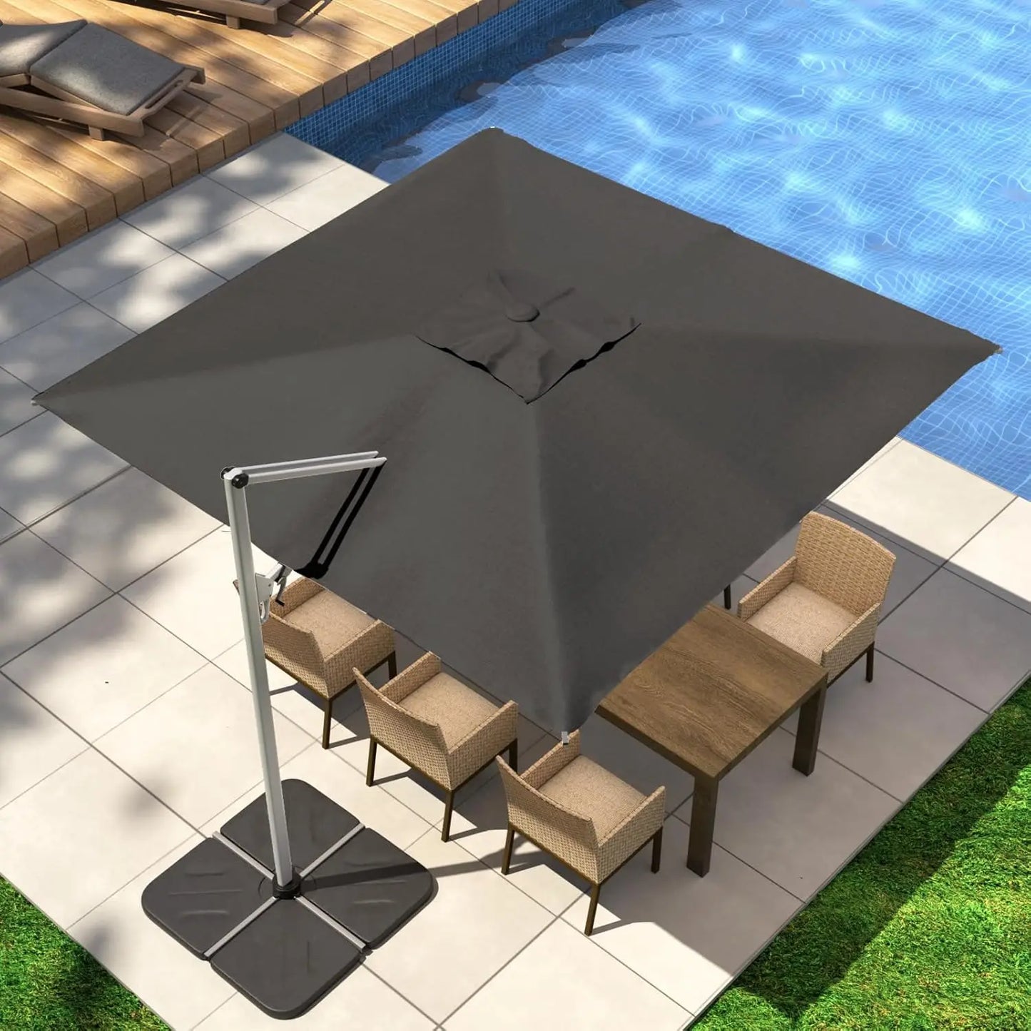 10FT Square Cantilever Patio Umbrella with Tilt Adjustment and 360-Degree Rotation