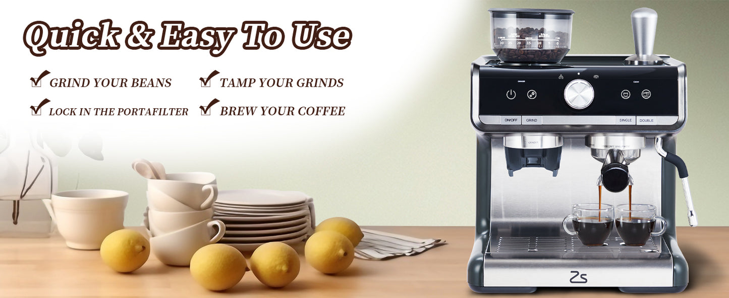 Acekool Espresso Machine Grinder Milk Frother 20 Bar
