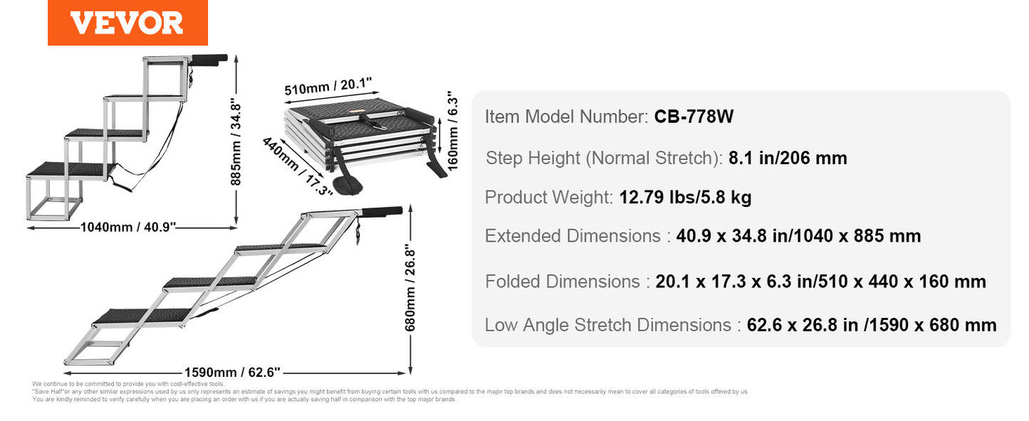 SucceBuy Dog Stair for Cars Wide Dog Car Steps Folding Portable Pet Steps Lightweight Aluminum for Car SUV and Truck 150 lbs